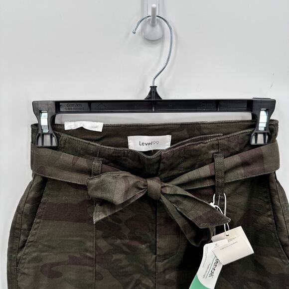 LEVEL99 NWT Bette Seamed Camo Tie Waist Straight Leg Linen Trouser Pants // 24 - Picture 8 of 13